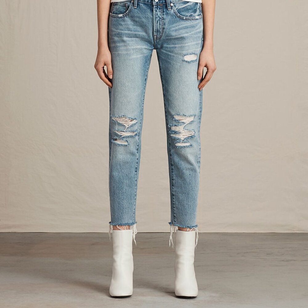 AllSaints  Women's Muse Slim Distressed Cropped Jeans in Mid Indigo Size 27 EUC